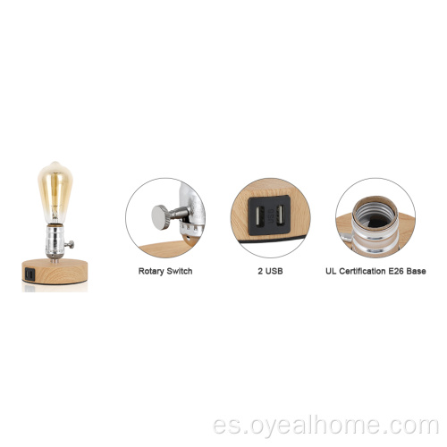 Base de lámpara de mesa industrial con puerto USB dual